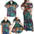 Pacific Hibiscus Tapa Tribal Vintage Family Matching Off Shoulder Maxi Dress and Hawaiian Shirt Turquoise Motif