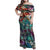 Pacific Hibiscus Tapa Tribal Vintage Family Matching Off Shoulder Maxi Dress and Hawaiian Shirt Turquoise Motif