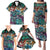 Pacific Hibiscus Tapa Tribal Vintage Family Matching Puletasi and Hawaiian Shirt Turquoise Motif