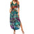 Pacific Hibiscus Tapa Tribal Vintage Family Matching Summer Maxi Dress and Hawaiian Shirt Turquoise Motif