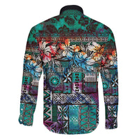 Pacific Hibiscus Tapa Tribal Vintage Family Matching Tank Maxi Dress and Hawaiian Shirt Turquoise Motif