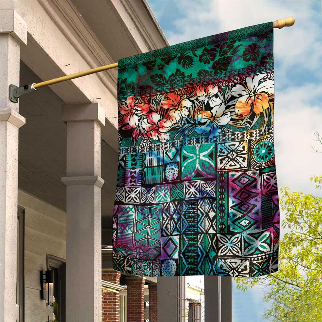 Pacific Hibiscus Tapa Tribal Vintage Garden Flag Turquoise Motif LT9 House Flag Turquoise - Polynesian Pride