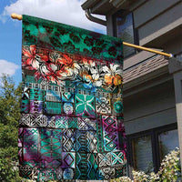 Pacific Hibiscus Tapa Tribal Vintage Garden Flag Turquoise Motif LT9 - Polynesian Pride