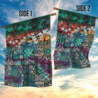 Pacific Hibiscus Tapa Tribal Vintage Garden Flag Turquoise Motif LT9 - Polynesian Pride