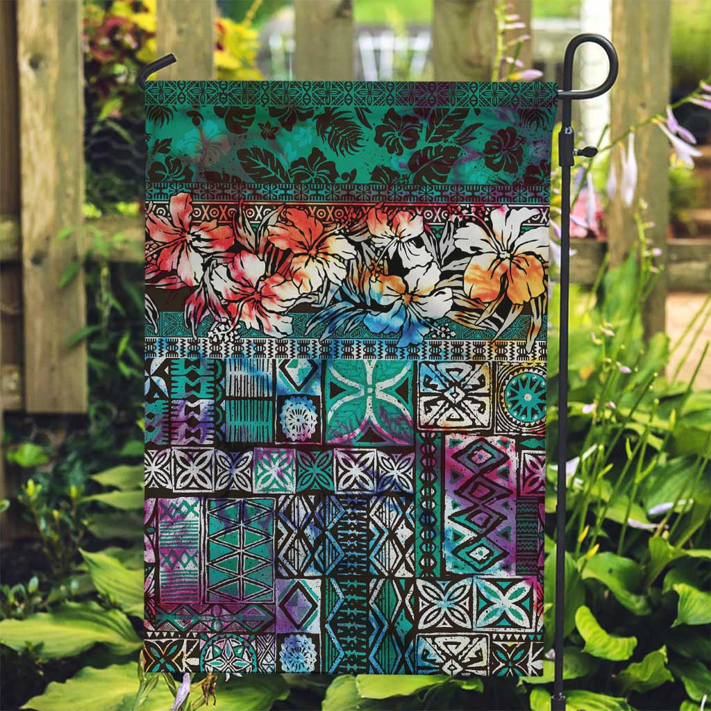 Pacific Hibiscus Tapa Tribal Vintage Garden Flag Turquoise Motif LT9 Garden Flag Turquoise - Polynesian Pride