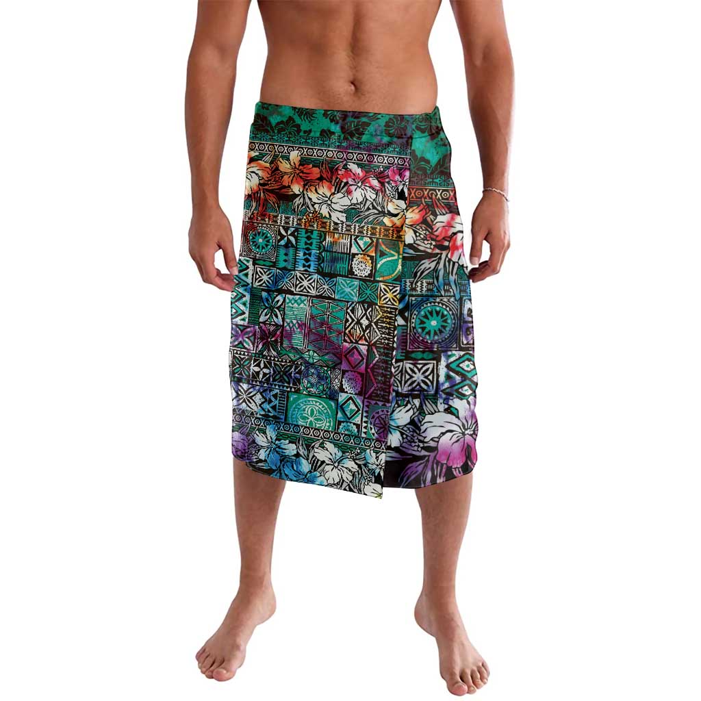 Pacific Hibiscus Tapa Tribal Vintage Lavalava Turquoise Motif