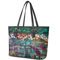 Pacific Hibiscus Tapa Tribal Vintage Leather Tote Bag Turquoise Motif LT9 - Polynesian Pride