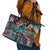 Pacific Hibiscus Tapa Tribal Vintage Leather Tote Bag Turquoise Motif