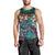 Pacific Hibiscus Tapa Tribal Vintage Men Tank Top Turquoise Motif