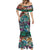 Pacific Hibiscus Tapa Tribal Vintage Mermaid Dress Turquoise Motif