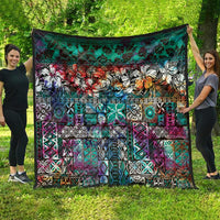 Pacific Hibiscus Tapa Tribal Vintage Quilt Turquoise Motif