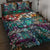 Pacific Hibiscus Tapa Tribal Vintage Quilt Bed Set Turquoise Motif