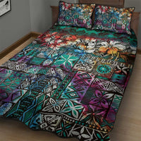Pacific Hibiscus Tapa Tribal Vintage Quilt Bed Set Turquoise Motif LT9 - Polynesian Pride