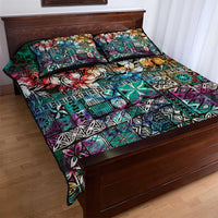 Pacific Hibiscus Tapa Tribal Vintage Quilt Bed Set Turquoise Motif LT9 - Polynesian Pride