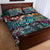 Pacific Hibiscus Tapa Tribal Vintage Quilt Bed Set Turquoise Motif