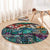 Pacific Hibiscus Tapa Tribal Vintage Round Carpet Turquoise Motif