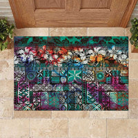 Pacific Hibiscus Tapa Tribal Vintage Rubber Doormat Turquoise Motif LT9 Turquoise - Polynesian Pride
