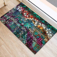 Pacific Hibiscus Tapa Tribal Vintage Rubber Doormat Turquoise Motif LT9 - Polynesian Pride