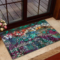 Pacific Hibiscus Tapa Tribal Vintage Rubber Doormat Turquoise Motif LT9 - Polynesian Pride