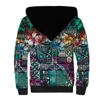 Pacific Hibiscus Tapa Tribal Vintage Sherpa Hoodie Turquoise Motif LT9 - Polynesian Pride