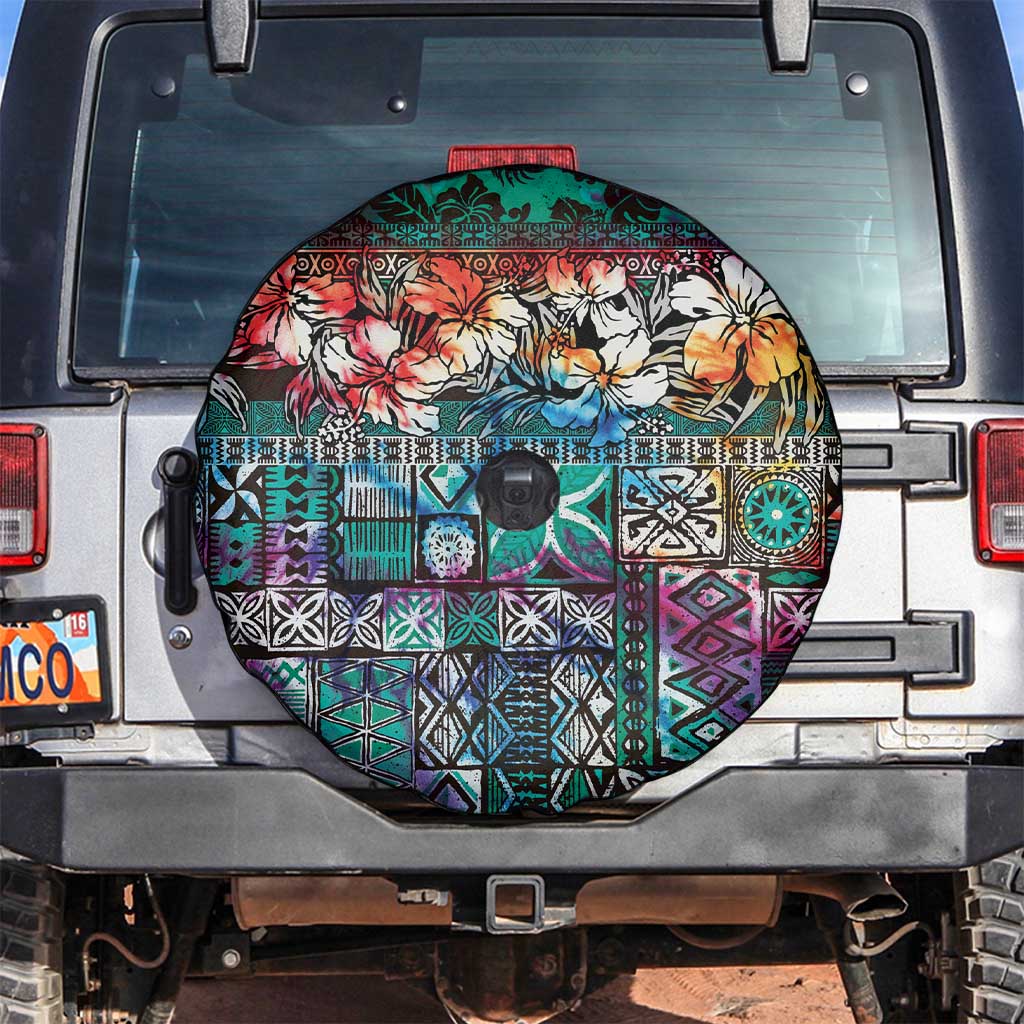 Pacific Hibiscus Tapa Tribal Vintage Spare Tire Cover Turquoise Motif LT9 Turquoise - Polynesian Pride