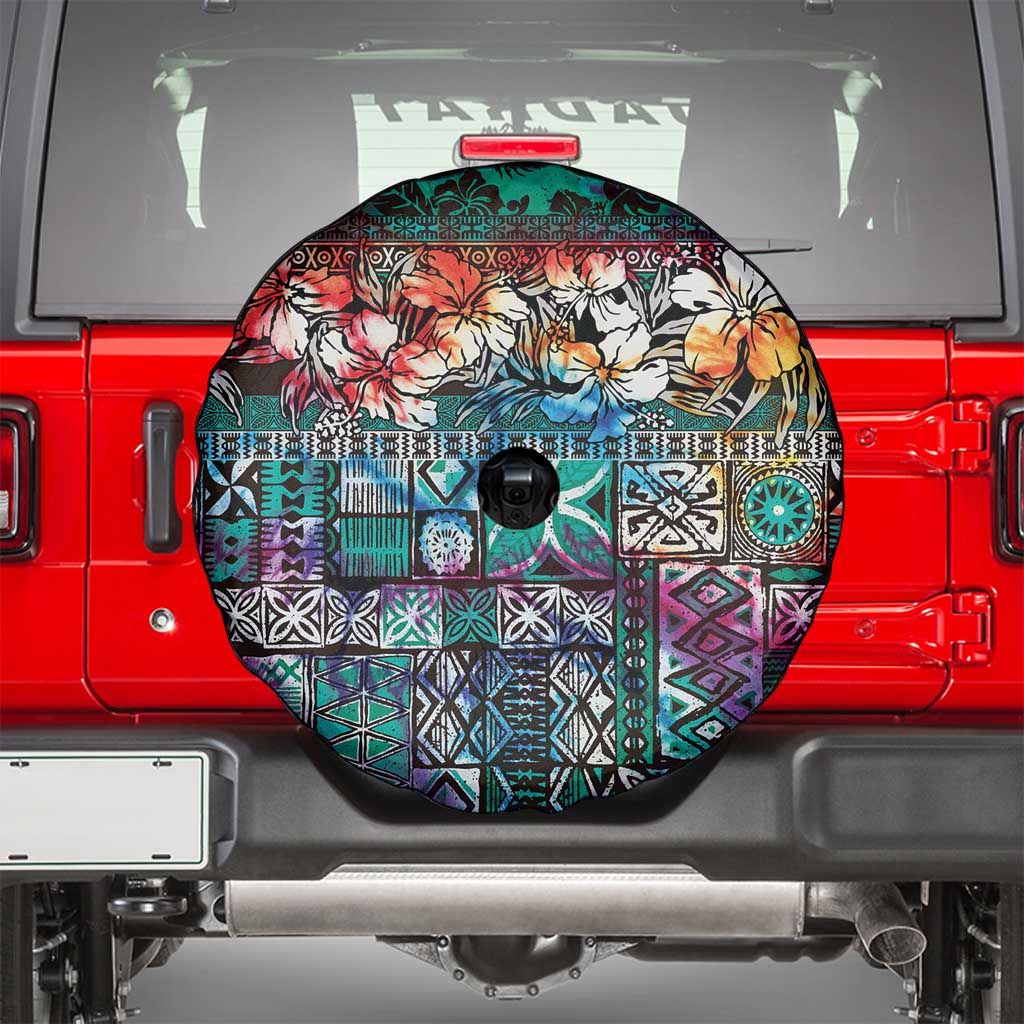 Pacific Hibiscus Tapa Tribal Vintage Spare Tire Cover Turquoise Motif LT9 - Polynesian Pride