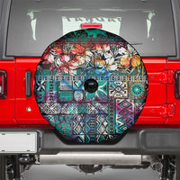 Pacific Hibiscus Tapa Tribal Vintage Spare Tire Cover Turquoise Motif LT9 - Polynesian Pride