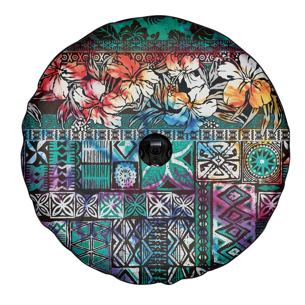 Pacific Hibiscus Tapa Tribal Vintage Spare Tire Cover Turquoise Motif LT9 - Polynesian Pride