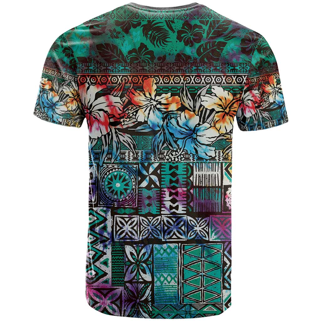 Pacific Hibiscus Tapa Tribal Vintage T Shirt Turquoise Motif LT9 - Polynesian Pride