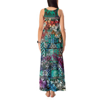 Pacific Hibiscus Tapa Tribal Vintage Tank Maxi Dress Turquoise Motif LT9 - Polynesian Pride