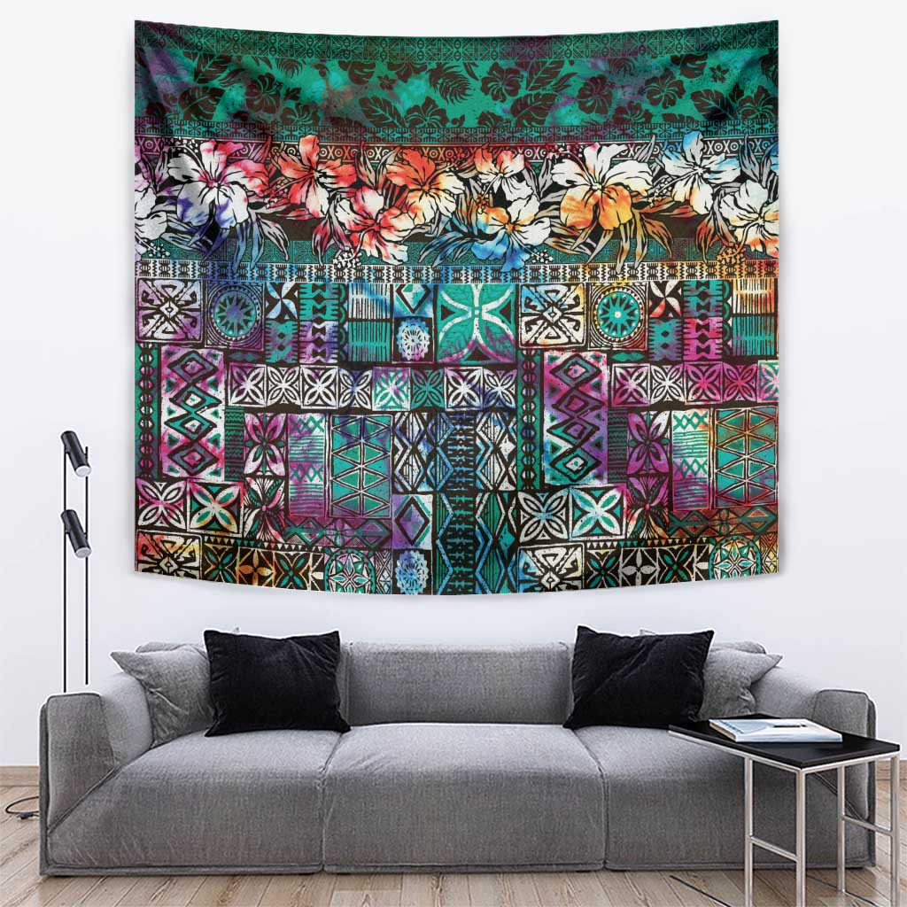 Pacific Hibiscus Tapa Tribal Vintage Tapestry Turquoise Motif LT9 Turquoise - Polynesian Pride