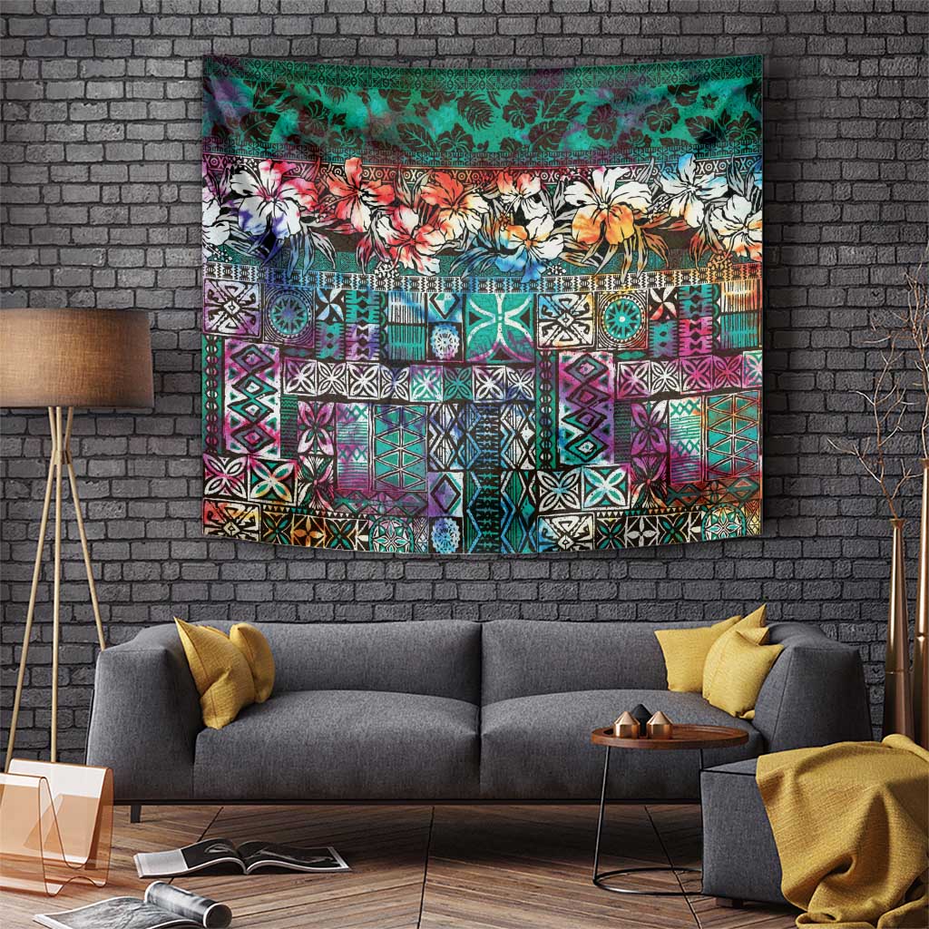 Pacific Hibiscus Tapa Tribal Vintage Tapestry Turquoise Motif LT9 - Polynesian Pride