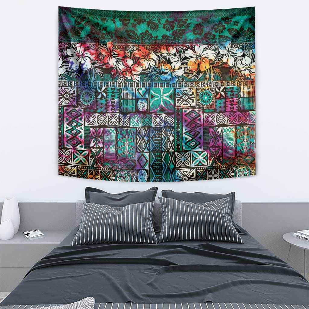 Pacific Hibiscus Tapa Tribal Vintage Tapestry Turquoise Motif LT9 - Polynesian Pride