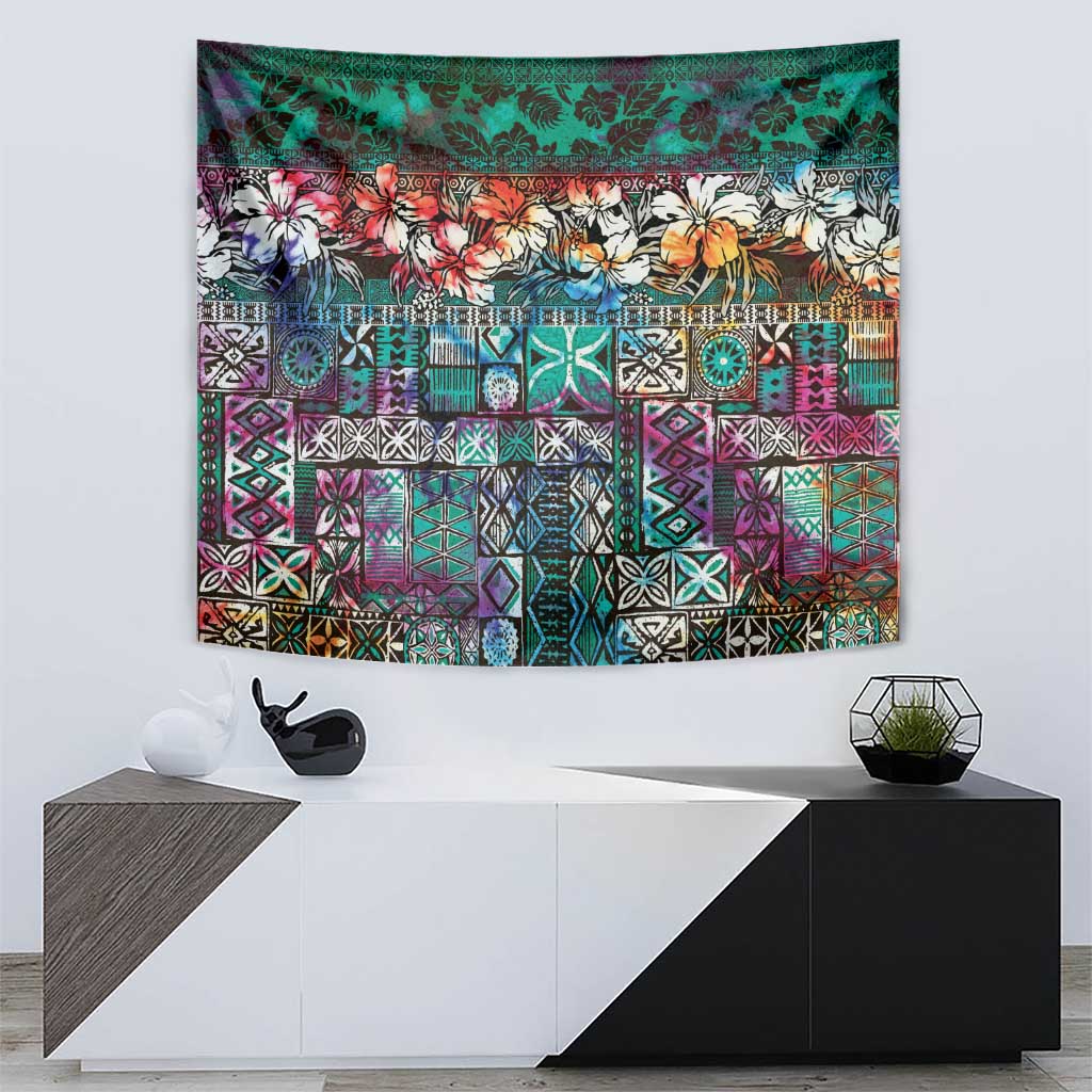 Pacific Hibiscus Tapa Tribal Vintage Tapestry Turquoise Motif LT9 - Polynesian Pride