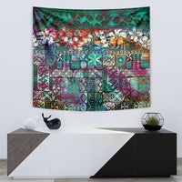 Pacific Hibiscus Tapa Tribal Vintage Tapestry Turquoise Motif LT9 - Polynesian Pride