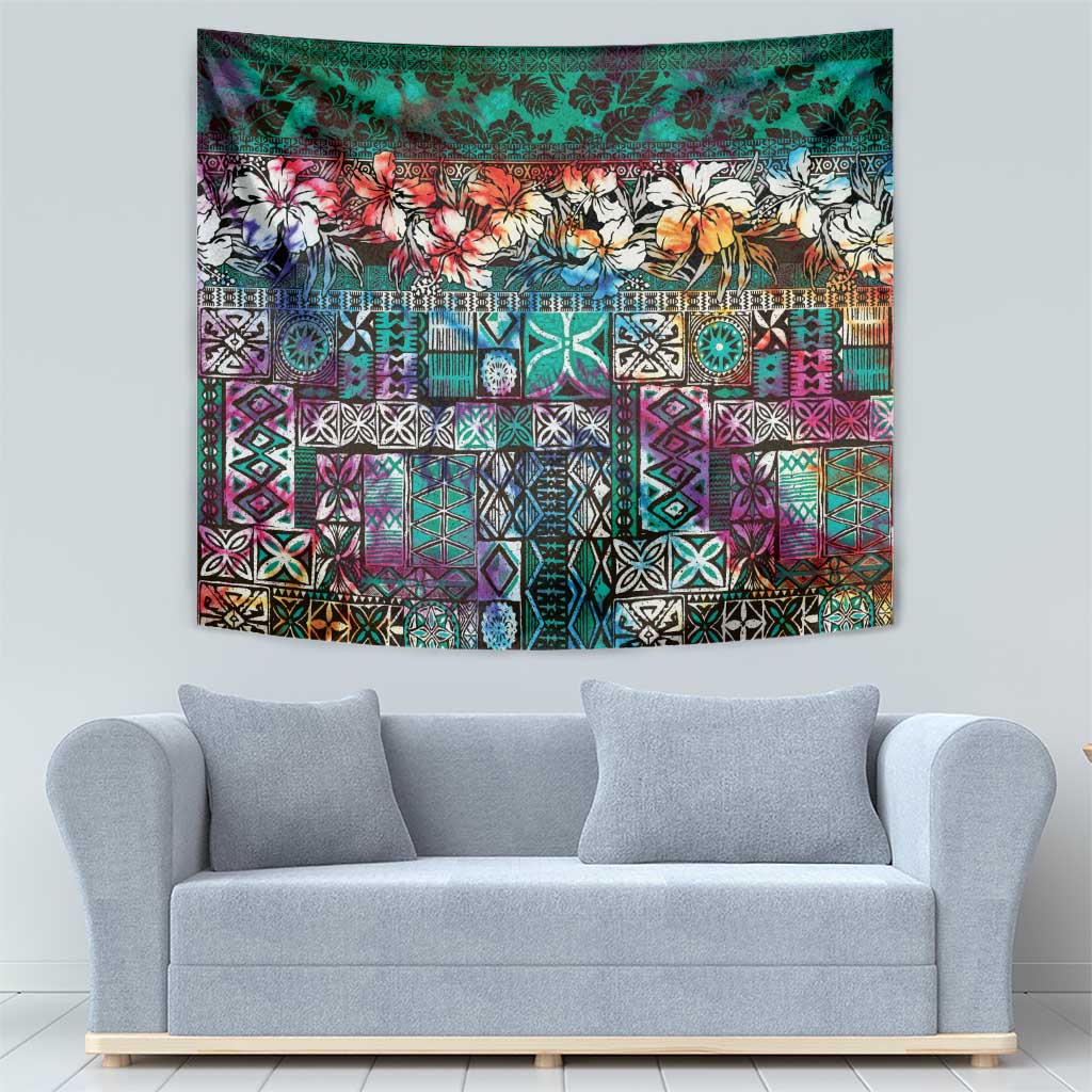 Pacific Hibiscus Tapa Tribal Vintage Tapestry Turquoise Motif LT9 - Polynesian Pride