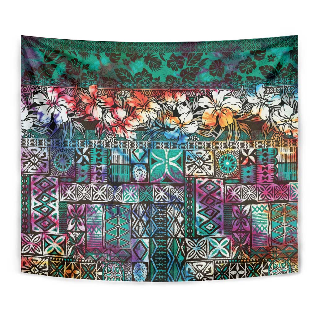 Pacific Hibiscus Tapa Tribal Vintage Tapestry Turquoise Motif LT9 - Polynesian Pride