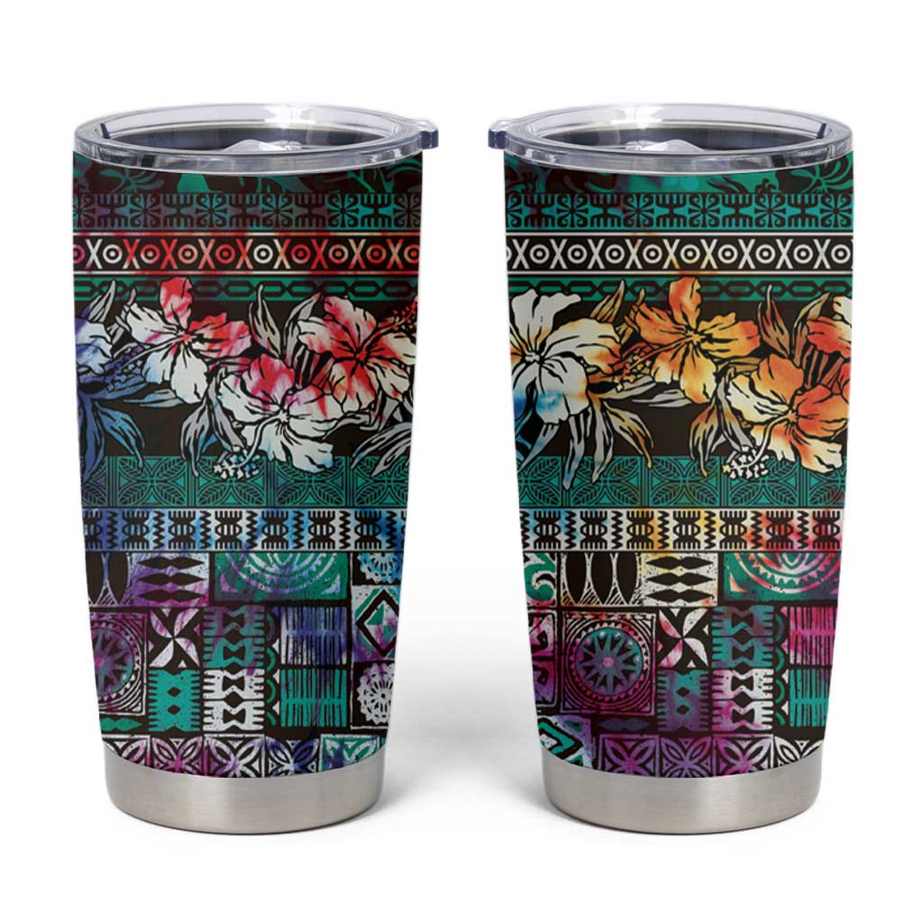 Pacific Hibiscus Tapa Tribal Vintage Tumbler Cup Turquoise Motif LT9 Turquoise - Polynesian Pride