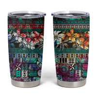 Pacific Hibiscus Tapa Tribal Vintage Tumbler Cup Turquoise Motif LT9 Turquoise - Polynesian Pride