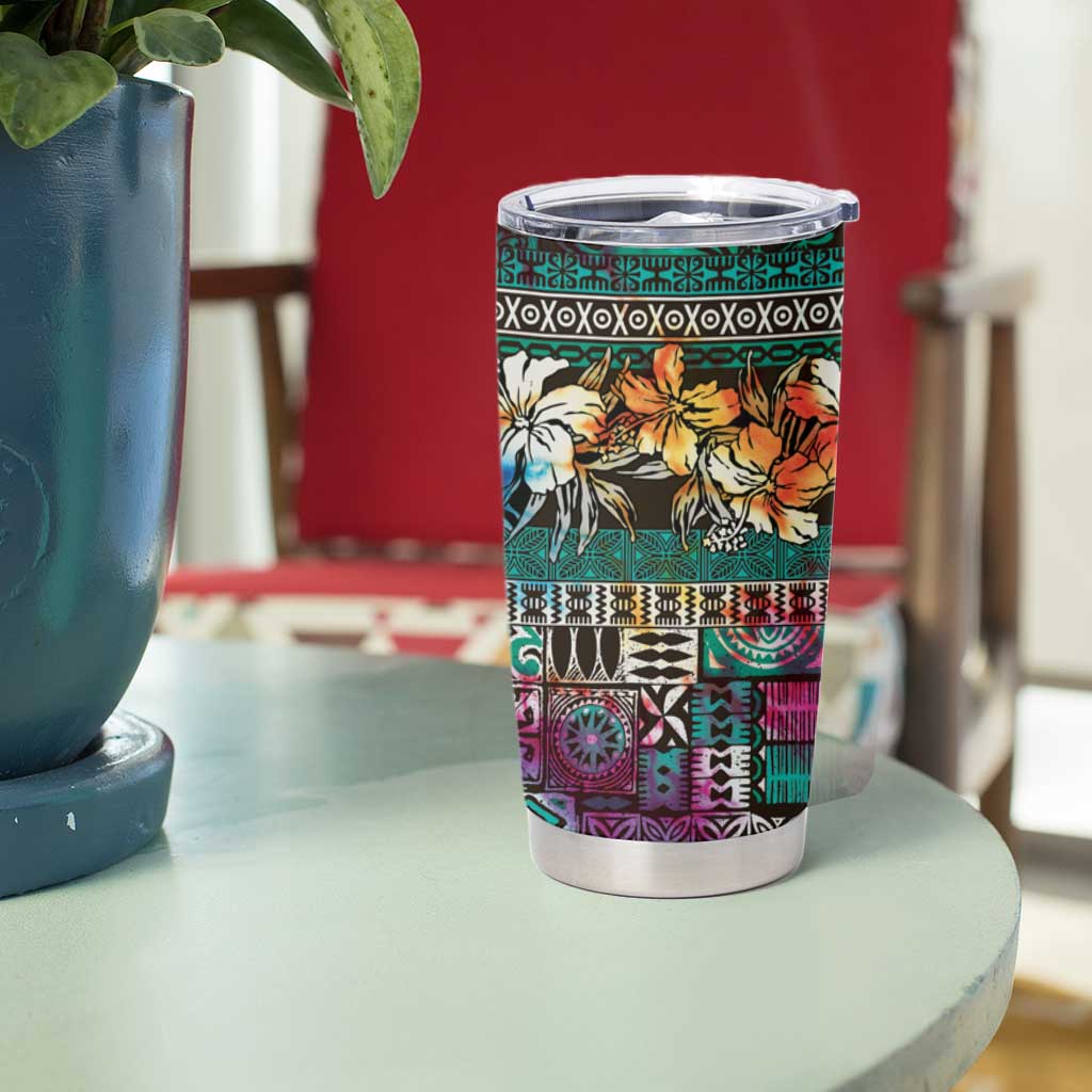 Pacific Hibiscus Tapa Tribal Vintage Tumbler Cup Turquoise Motif LT9 - Polynesian Pride