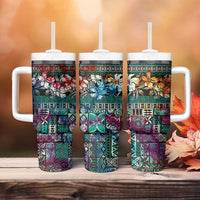 Pacific Hibiscus Tapa Tribal Vintage Tumbler With Handle Turquoise Motif LT9 - Polynesian Pride