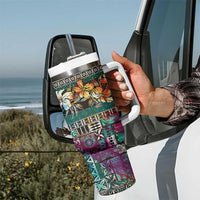 Pacific Hibiscus Tapa Tribal Vintage Tumbler With Handle Turquoise Motif LT9 - Polynesian Pride