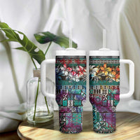 Pacific Hibiscus Tapa Tribal Vintage Tumbler With Handle Turquoise Motif LT9 - Polynesian Pride