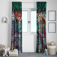Pacific Hibiscus Tapa Tribal Vintage Window Curtain Turquoise Motif LT9 - Polynesian Pride