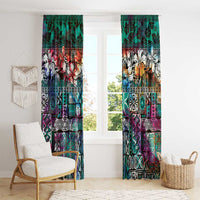 Pacific Hibiscus Tapa Tribal Vintage Window Curtain Turquoise Motif LT9 - Polynesian Pride
