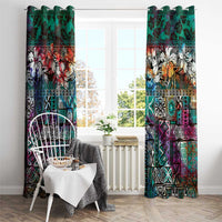Pacific Hibiscus Tapa Tribal Vintage Window Curtain Turquoise Motif LT9 - Polynesian Pride