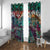 Pacific Hibiscus Tapa Tribal Vintage Window Curtain Turquoise Motif