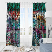 Pacific Hibiscus Tapa Tribal Vintage Window Curtain Turquoise Motif LT9 - Polynesian Pride