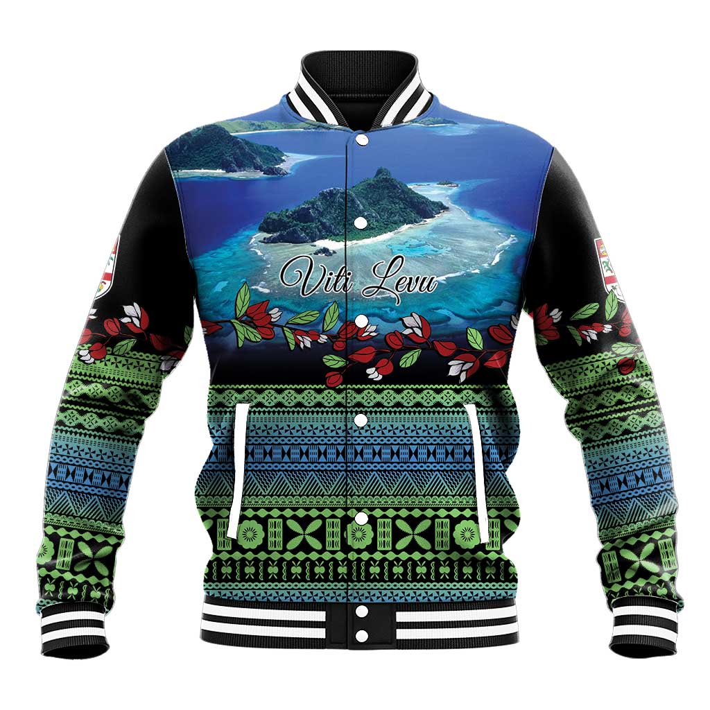 Personalised Fiji Viti Levu Baseball Jacket Tagimoucia and Tapa Tribal Pattern LT9 Unisex Blue - Polynesian Pride