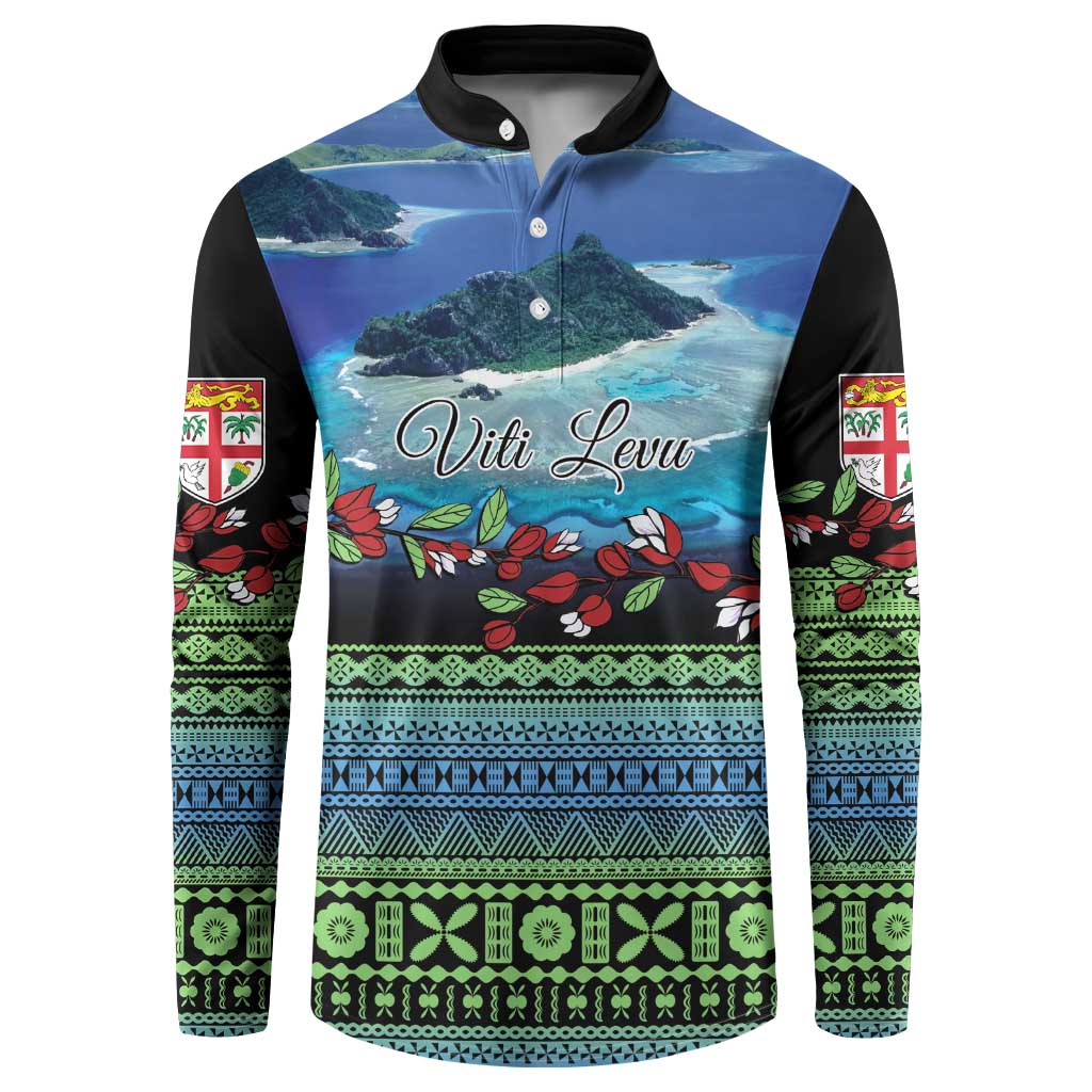 Personalised Fiji Viti Levu Button Sweatshirt Tagimoucia and Tapa Tribal Pattern